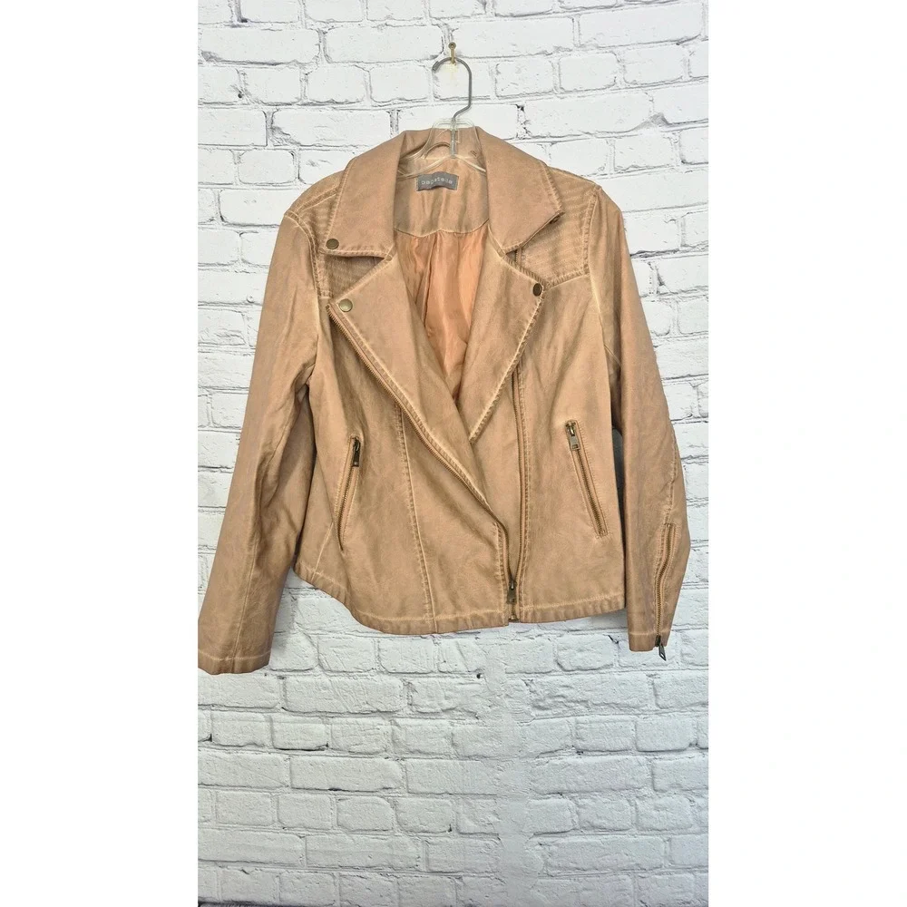 Bagatelle Tan Faux Leather Moto Jacket Western Biker XS‎